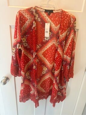 Weavers Red Floral Patchwork Kimono Cardigan – Women’s L – NWT